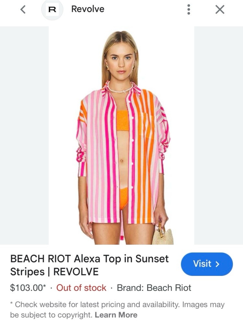 New Beach Riot Alexa Striped Button-Down Cover Up in Pink & Orange
